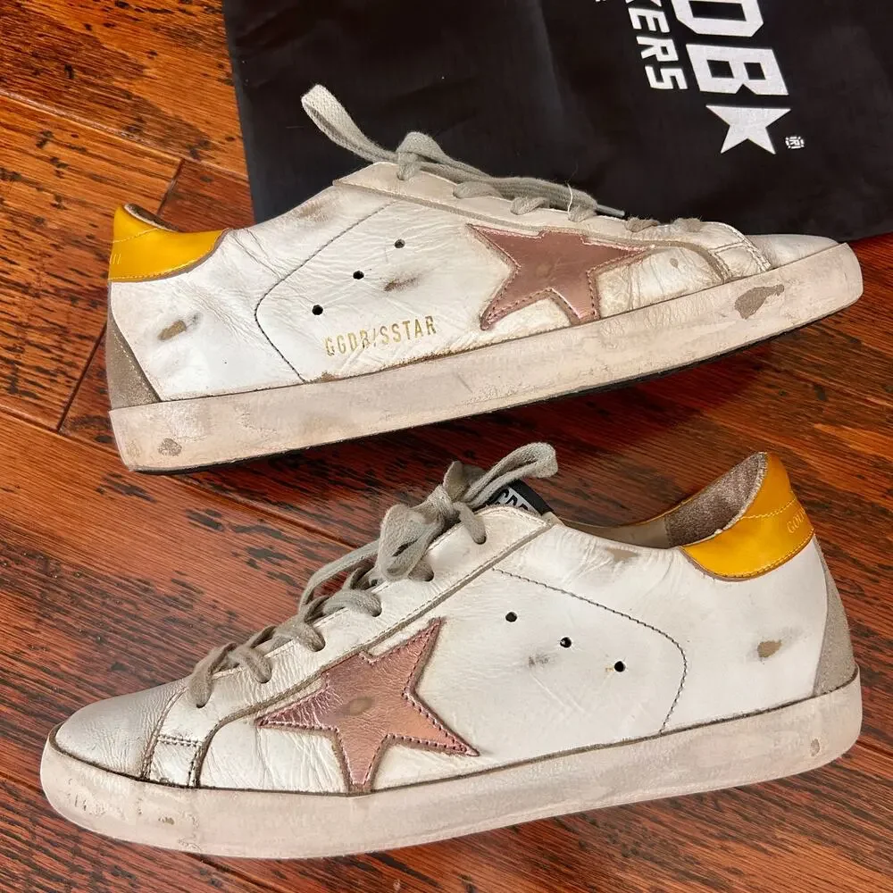 Golden Goose Superstar Sneakers w/Pink Metallic Star and Gold Heel Tab Sz 39 - Picture 4 of 15